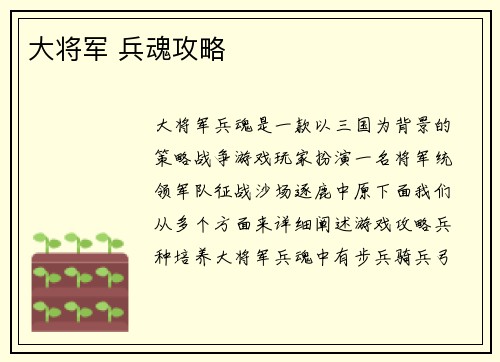 大将军 兵魂攻略