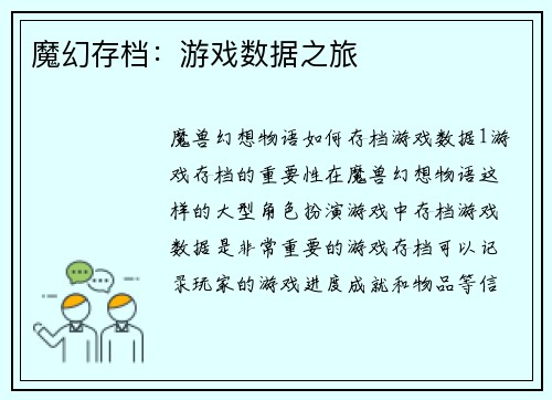 魔幻存档：游戏数据之旅